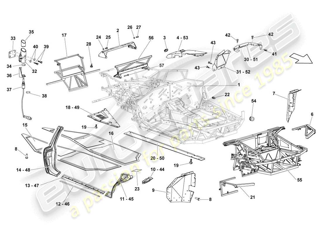 lamborghini lp640 roadster (2007) diagramme des pièces du cadre