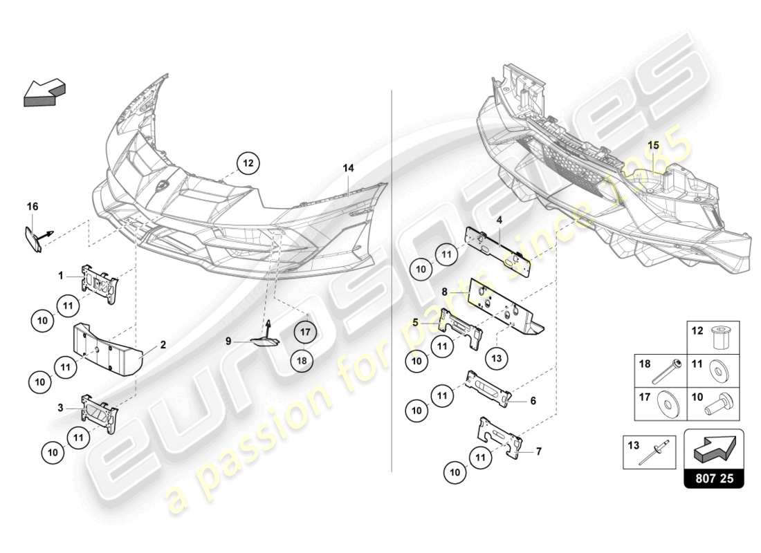 lamborghini ultimae roadster (2022) pare-choc, complet schéma des pièces