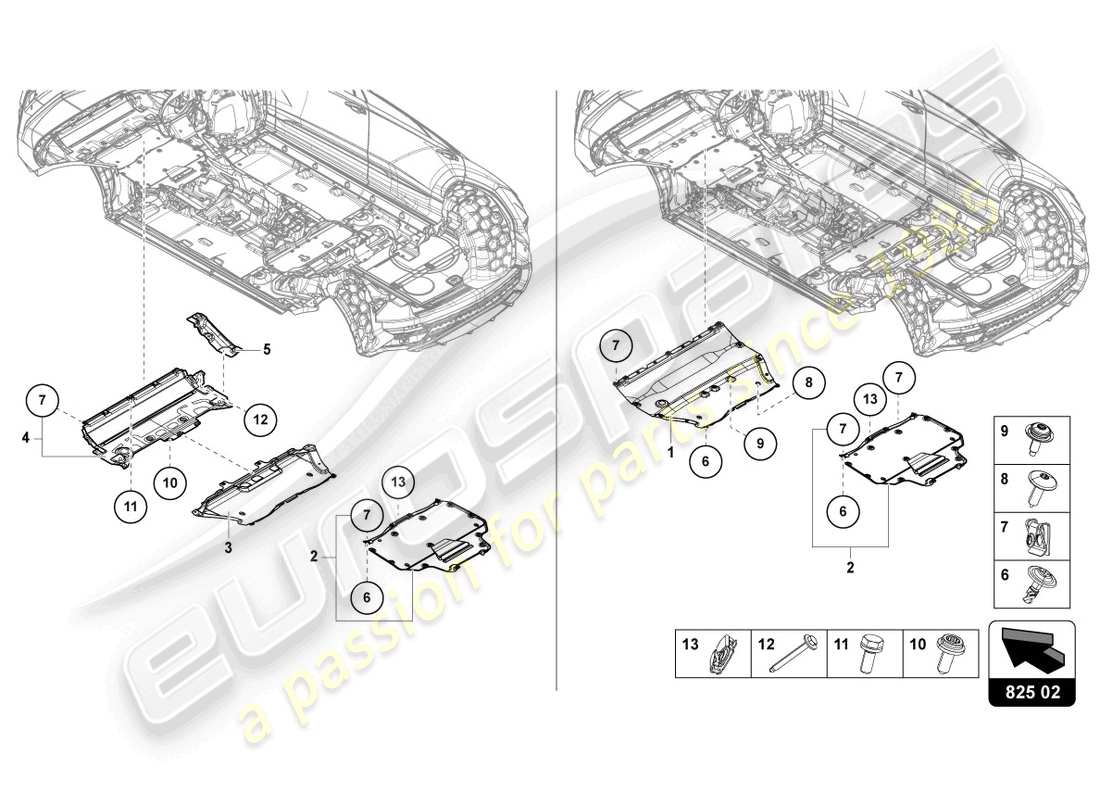 lamborghini urus s (2024) garniture de sous-casse schéma des pièces