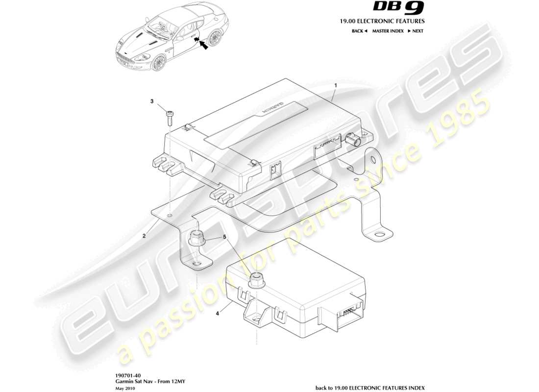 un schéma de pièces du catalogue de pièces aston martin db9 (2011)