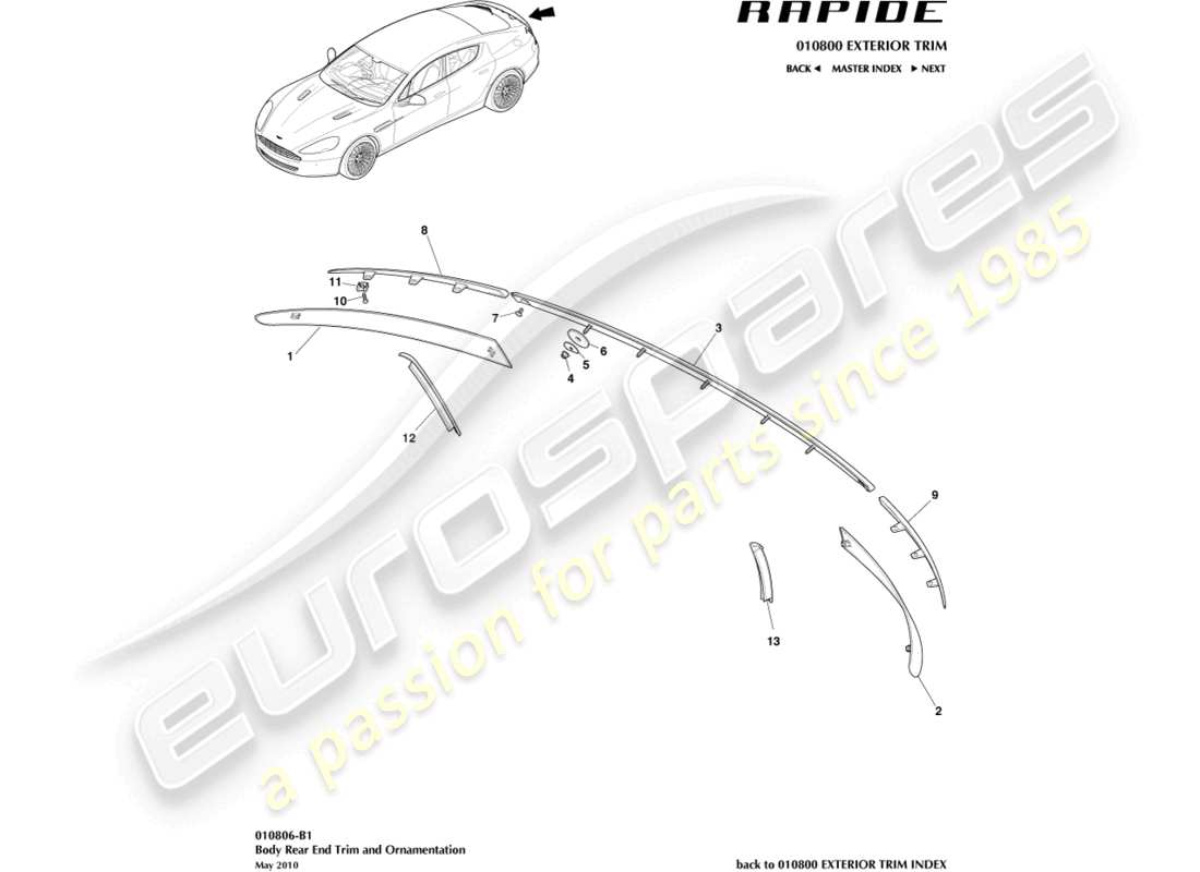un schéma de pièces du catalogue de pièces aston martin rapide (2010)