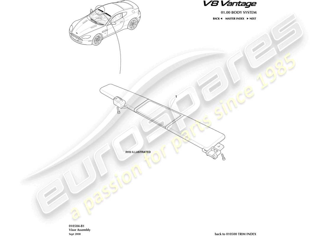 un schéma de pièces du catalogue de pièces aston martin v8 vantage (2008)