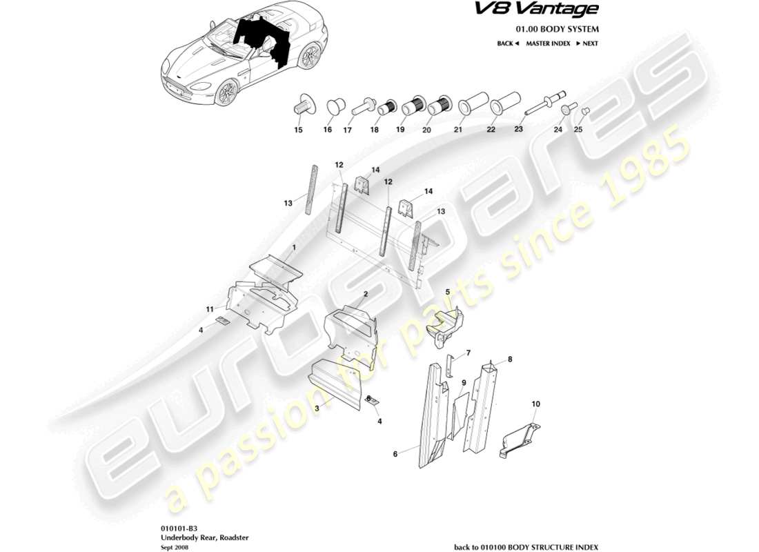 un schéma de pièces du catalogue de pièces aston martin v8 vantage (2010)
