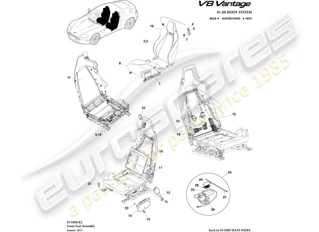 un schéma de pièces du catalogue de pièces aston martin v8 vantage (2008)