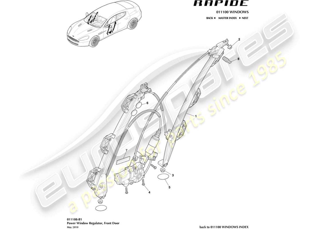 un schéma de pièces du catalogue de pièces aston martin rapide (2011)