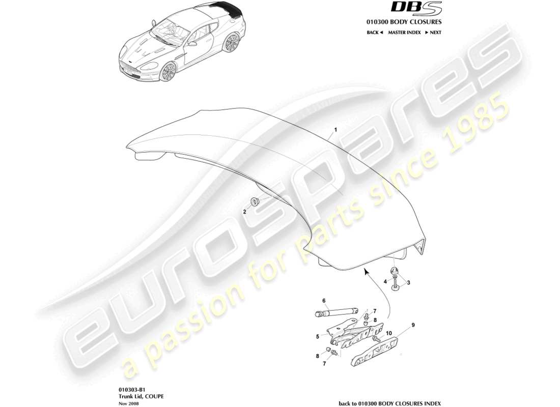 un schéma de pièces du catalogue de pièces aston martin dbs (2007)