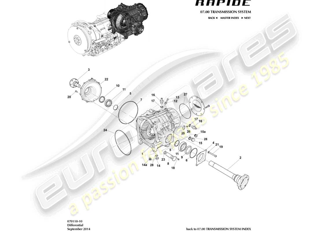 aston martin rapide (2016) différentiel diagramme de pièce