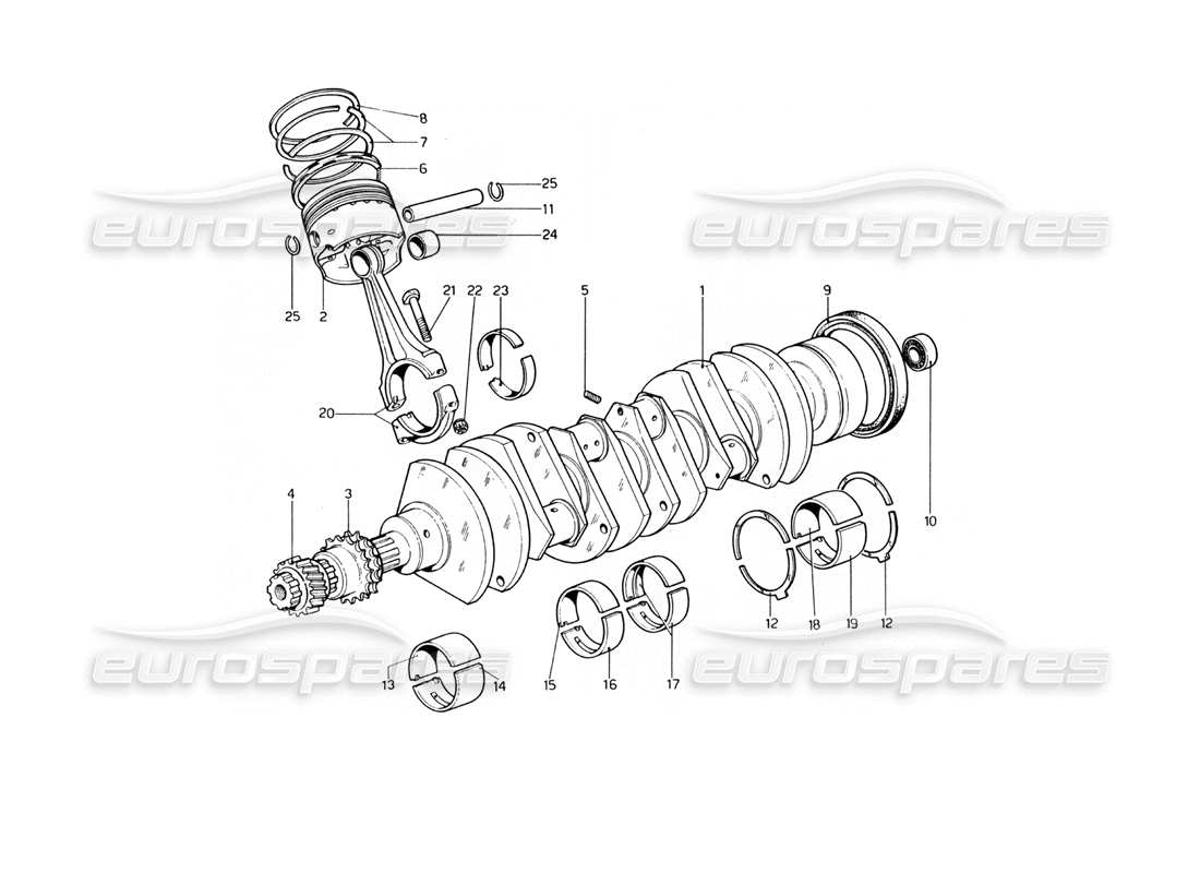 ferrari 400 gt (mechanical) diagramme des pièces des bielles et pistons du vilebrequin