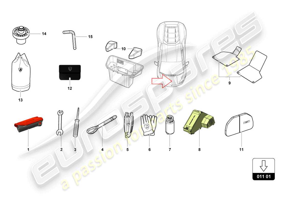 lamborghini evo coupe 2wd (2023) outils du véhicule schéma des pièces