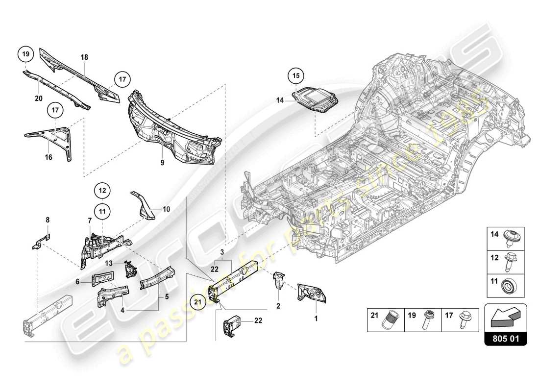 lamborghini urus (2021) sous-caisse avant schéma des pièces