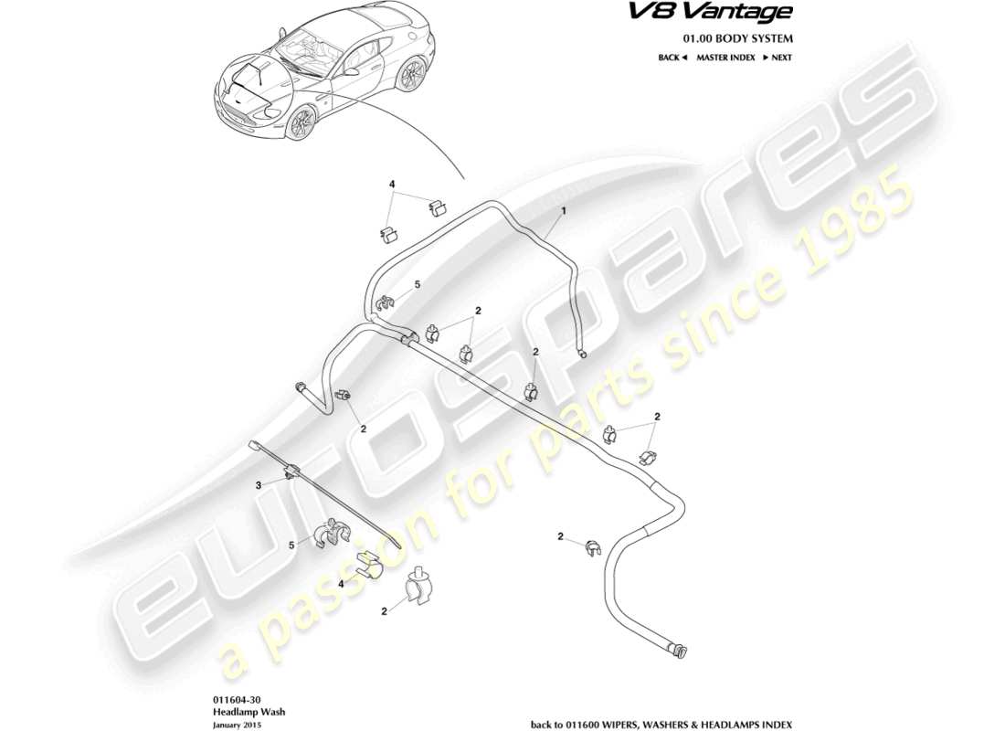 un schéma de pièces du catalogue de pièces aston martin v8 vantage (2011)