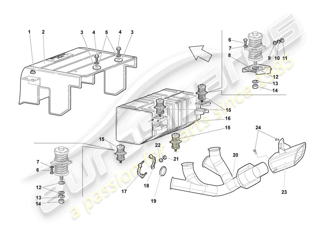 un schéma de pièces du catalogue de pièces Lamborghini LP640 Roadster (2010)