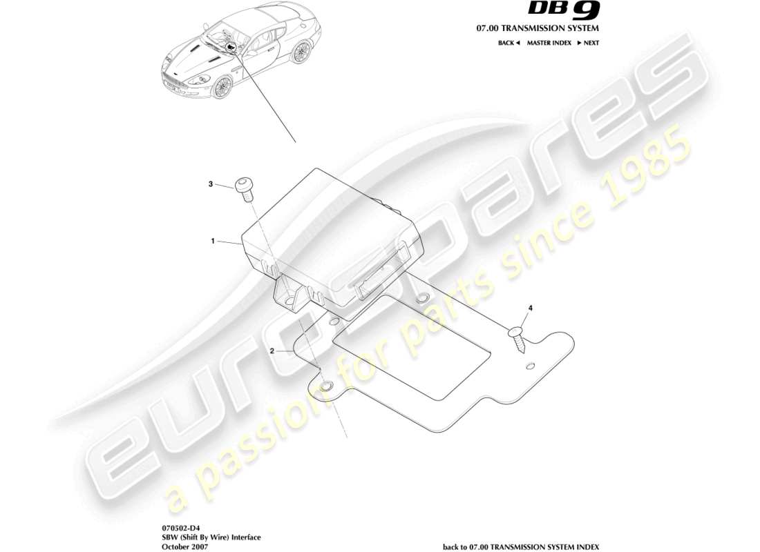 aston martin db9 (2011) diagramme de pièce d'interface de décalage par fil