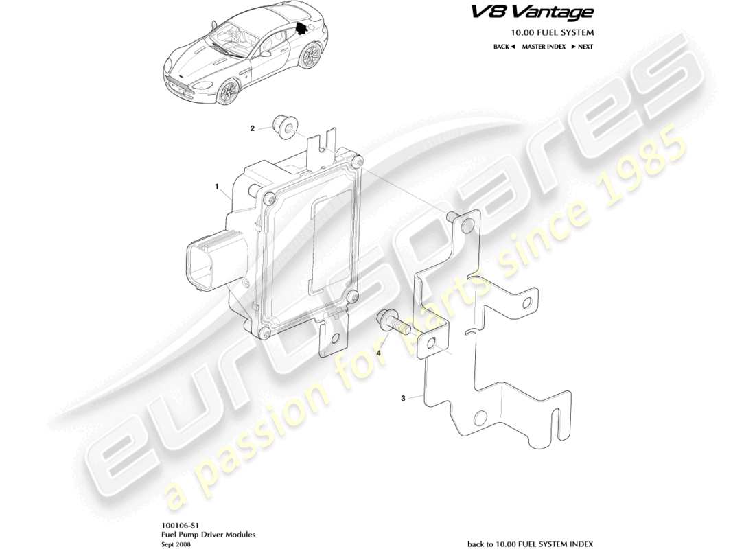 aston martin v8 vantage (2008) schéma des pièces des modules de pompe à carburant