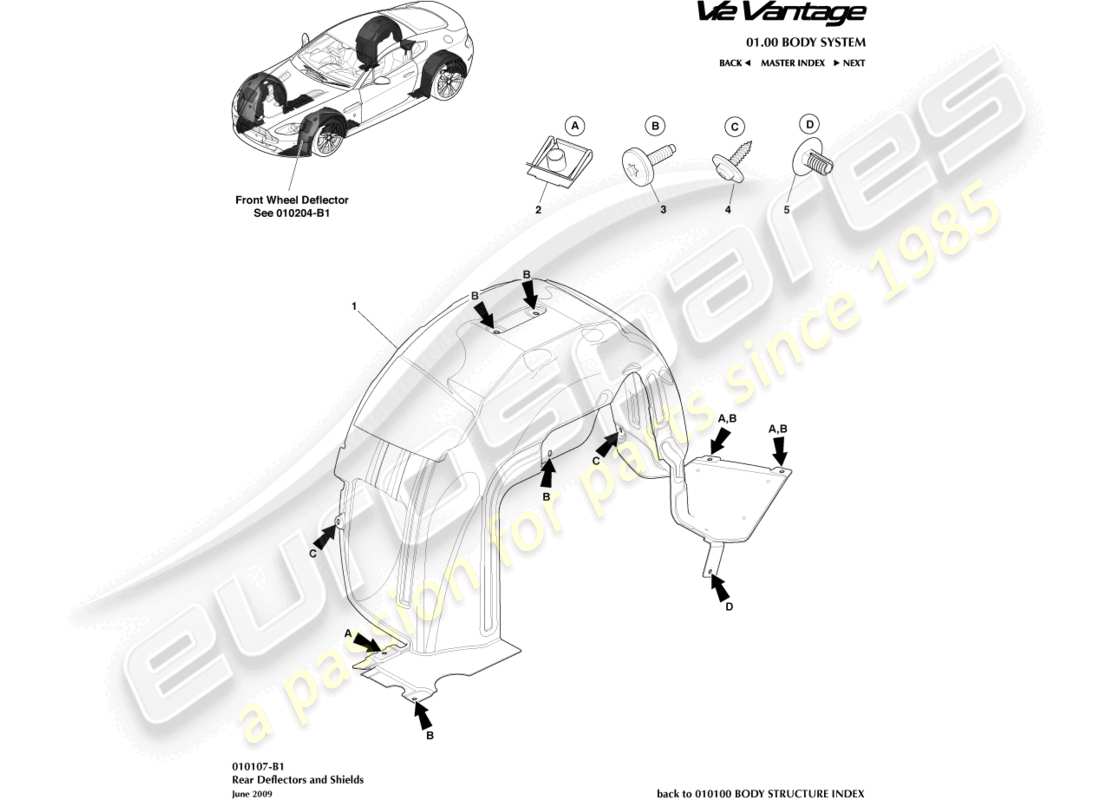 aston martin v12 vantage (2013) schéma des pièces des passages de roue arrière