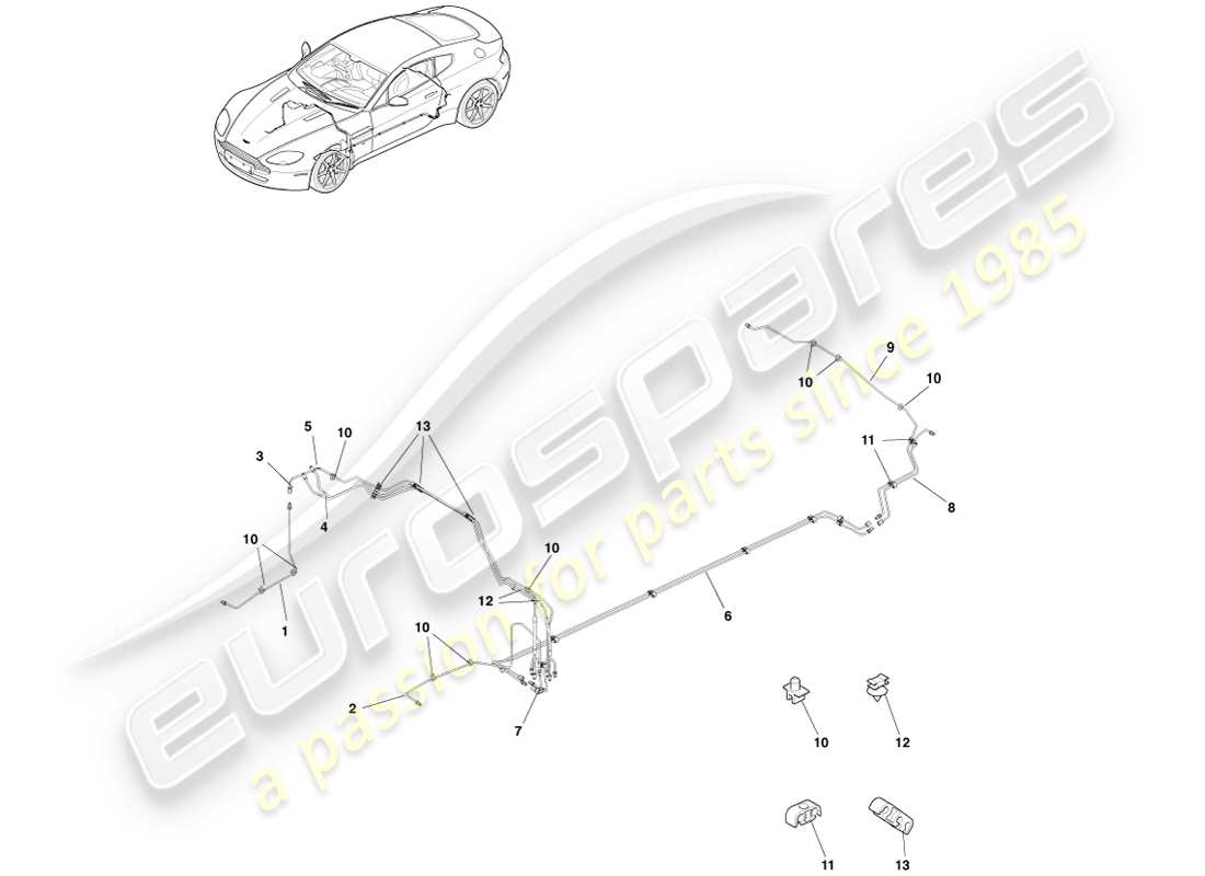 aston martin v8 vantage (2005) conduites et flexibles de frein, diagramme de pièces rhd
