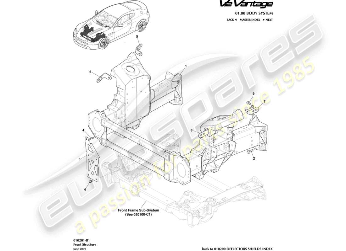 aston martin v12 vantage (2010) diagramme des pièces de la structure avant