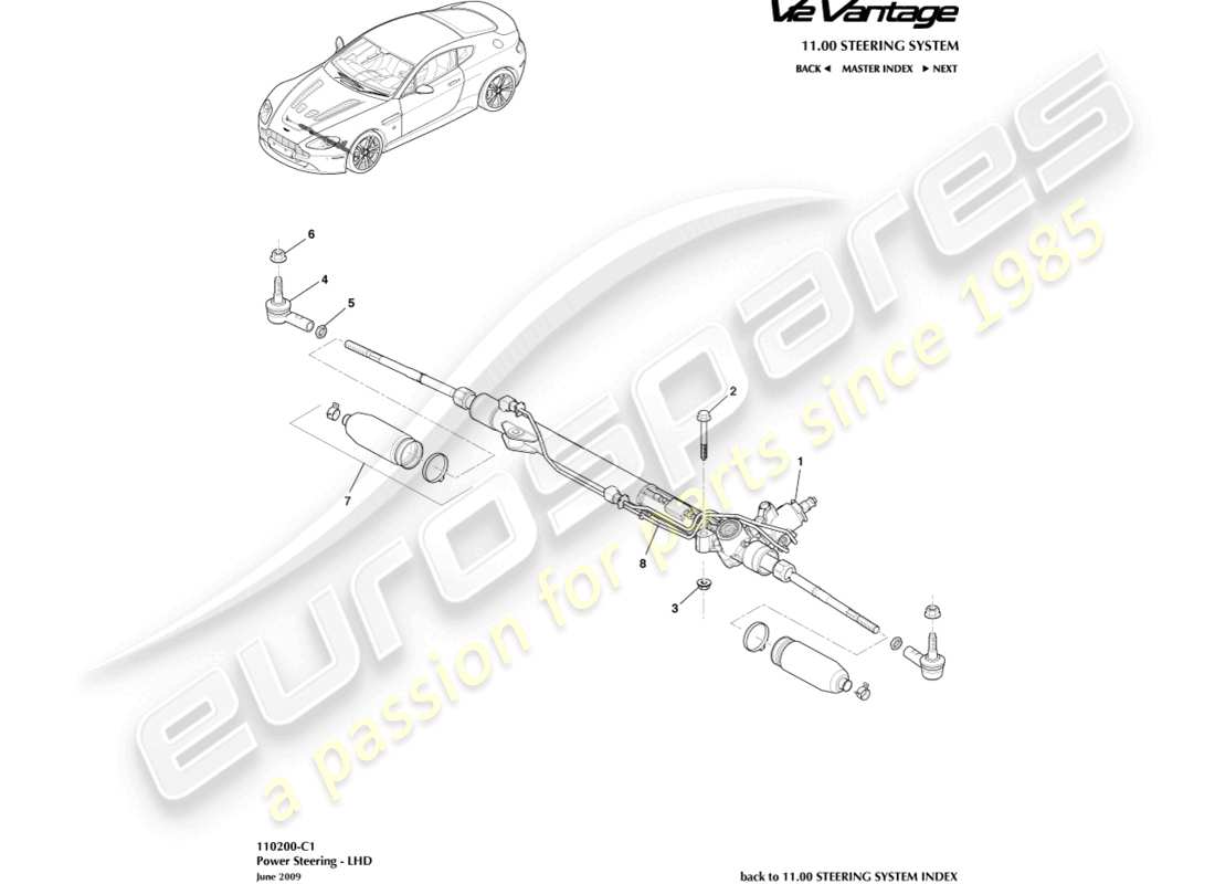 aston martin v12 vantage (2010) direction assistée, diagramme de pièces lhd