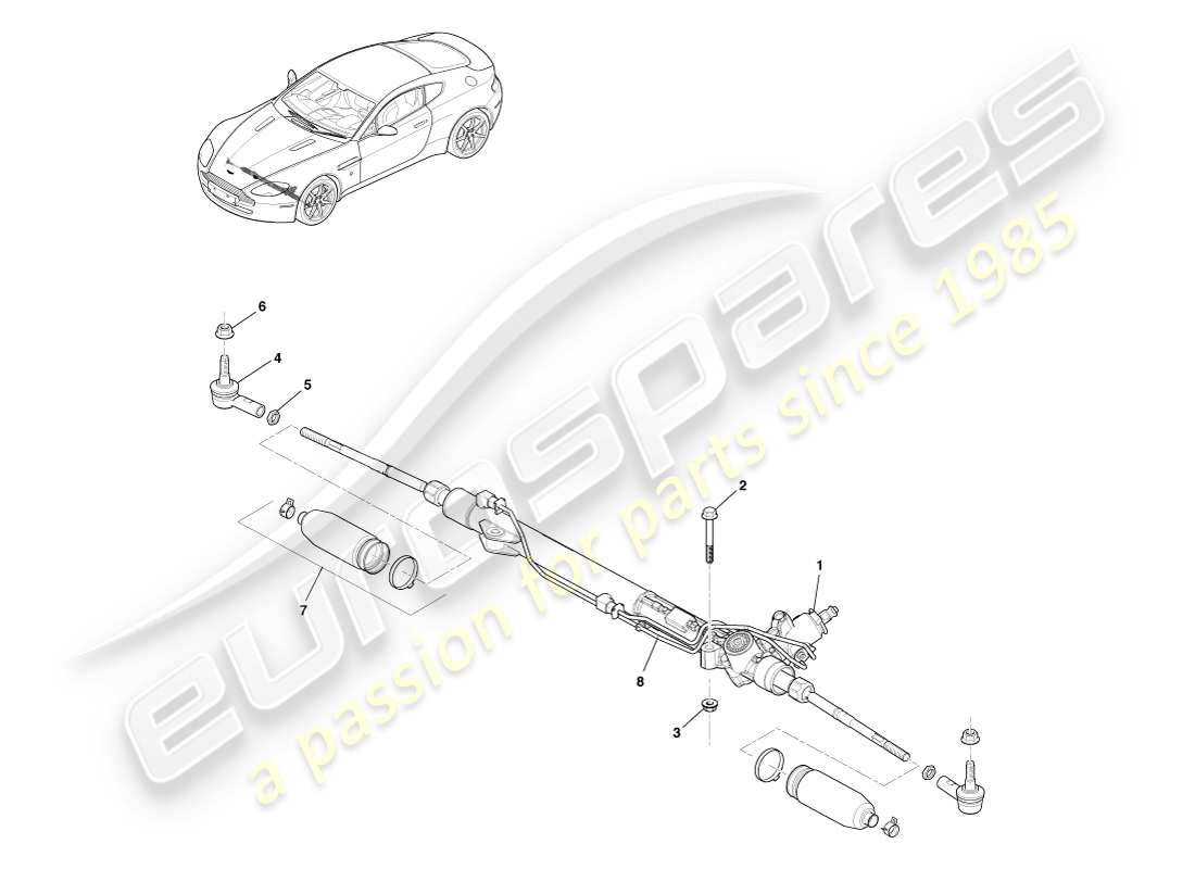 aston martin v8 vantage (2005) direction assistée, diagramme de pièces lhd