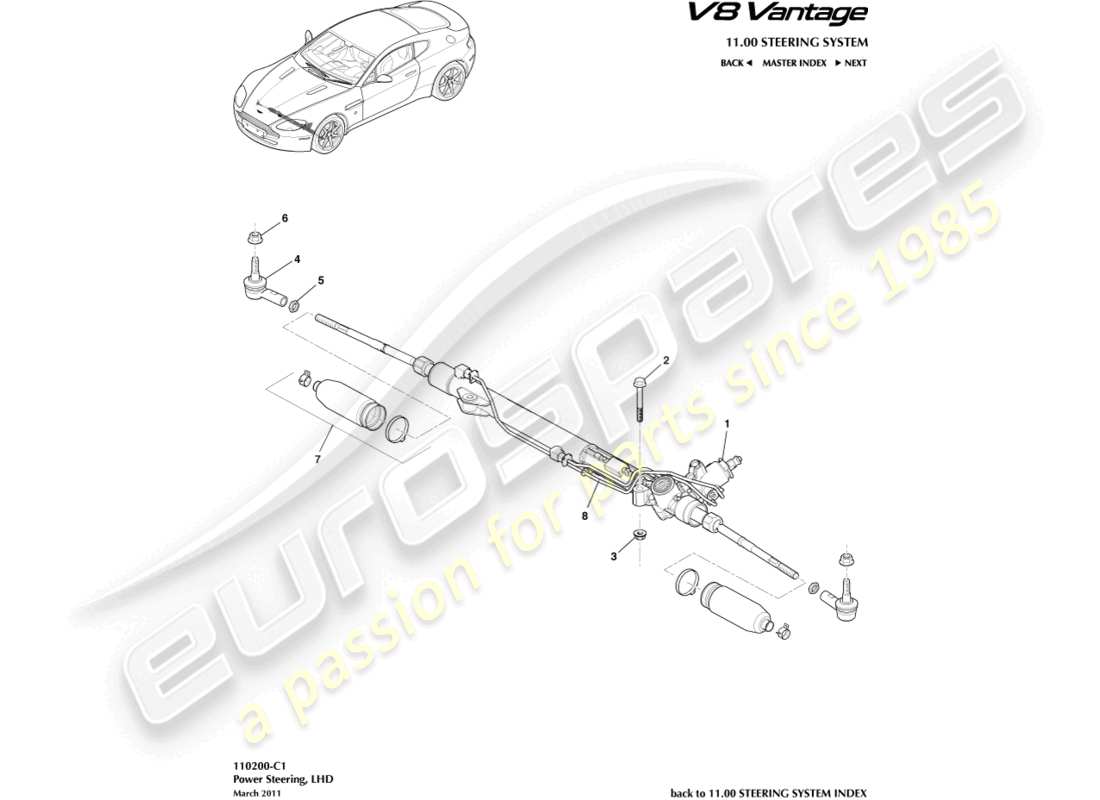 aston martin v8 vantage (2013) direction assistée, diagramme de pièces lhd
