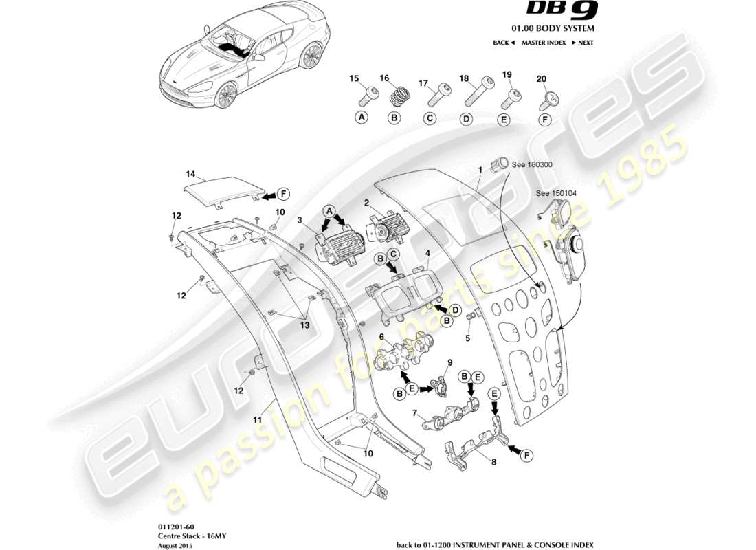 aston martin db9 (2017) cascade, diagramme de pièces 16my