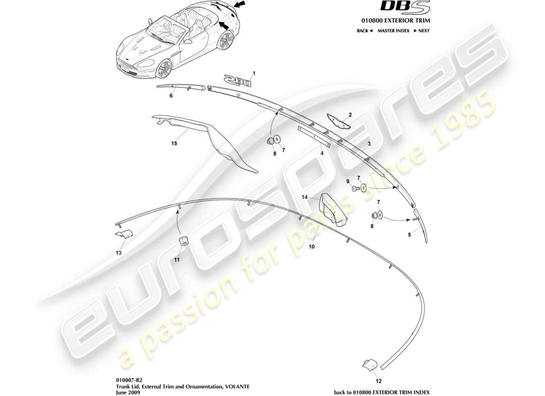 aston martin dbs (2010) garniture de couvercle de coffre, diagramme de pièce volante
