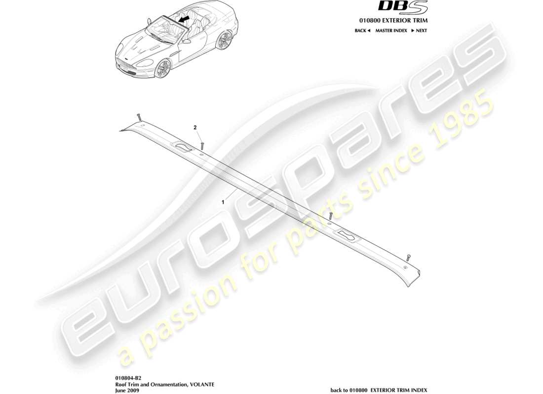 aston martin dbs (2010) garniture de toit, diagramme de pièce volante