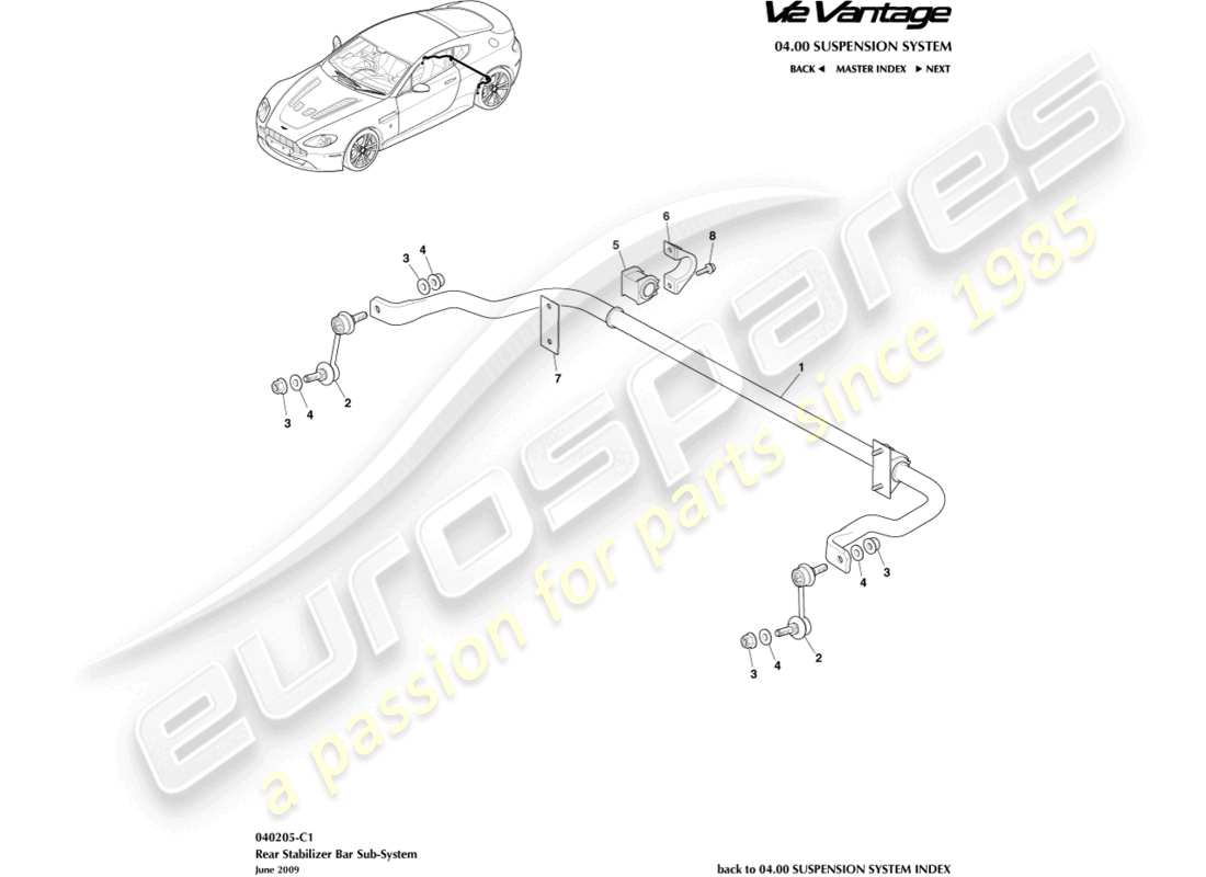 aston martin v12 vantage (2010) schéma des pièces de la barre stabilisatrice arrière