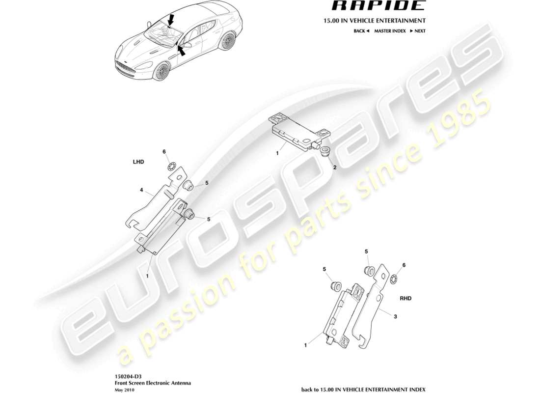 aston martin rapide (2017) antenne électronique, jusqu'à 13my diagramme de pièce