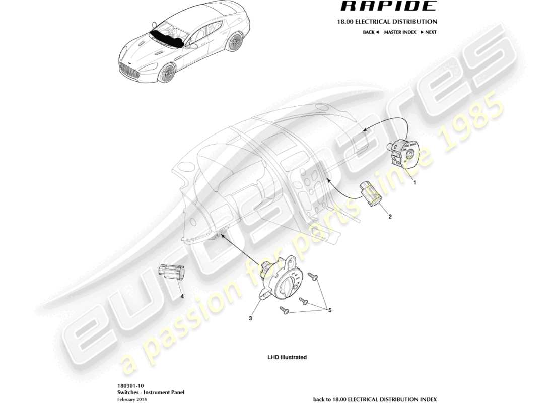 aston martin rapide (2016) schéma des pièces des commutateurs ip