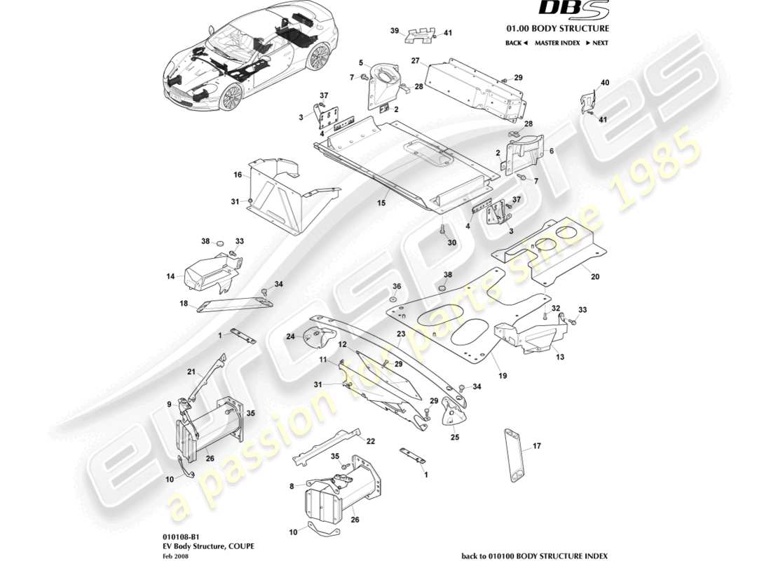 aston martin dbs (2010) structure ev, diagramme de pièces du coupé