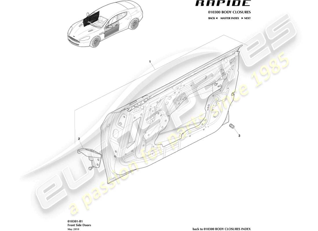 aston martin rapide (2016) assemblage de la porte d'entrée schéma des pièces