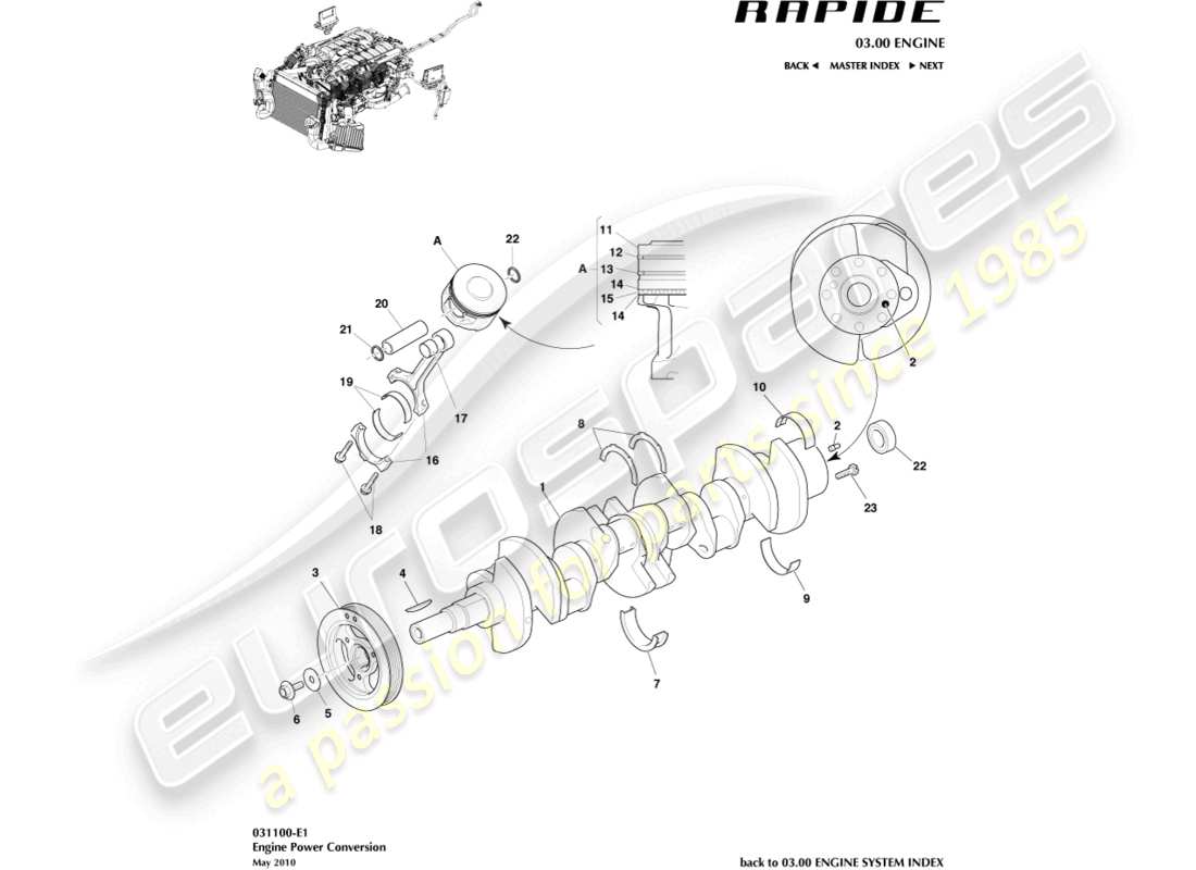 aston martin rapide (2016) diagramme de pièce de conversion de puissance