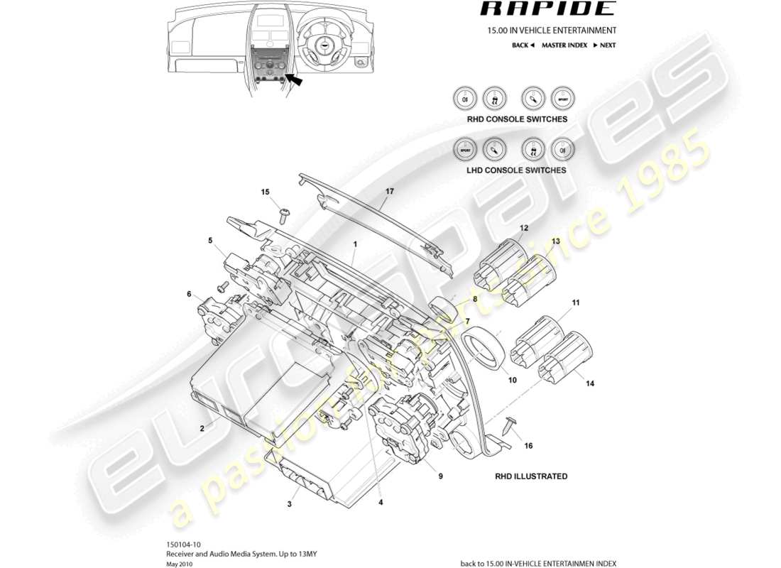 aston martin rapide (2012) système multimédia, jusqu'à 13my diagramme de pièces