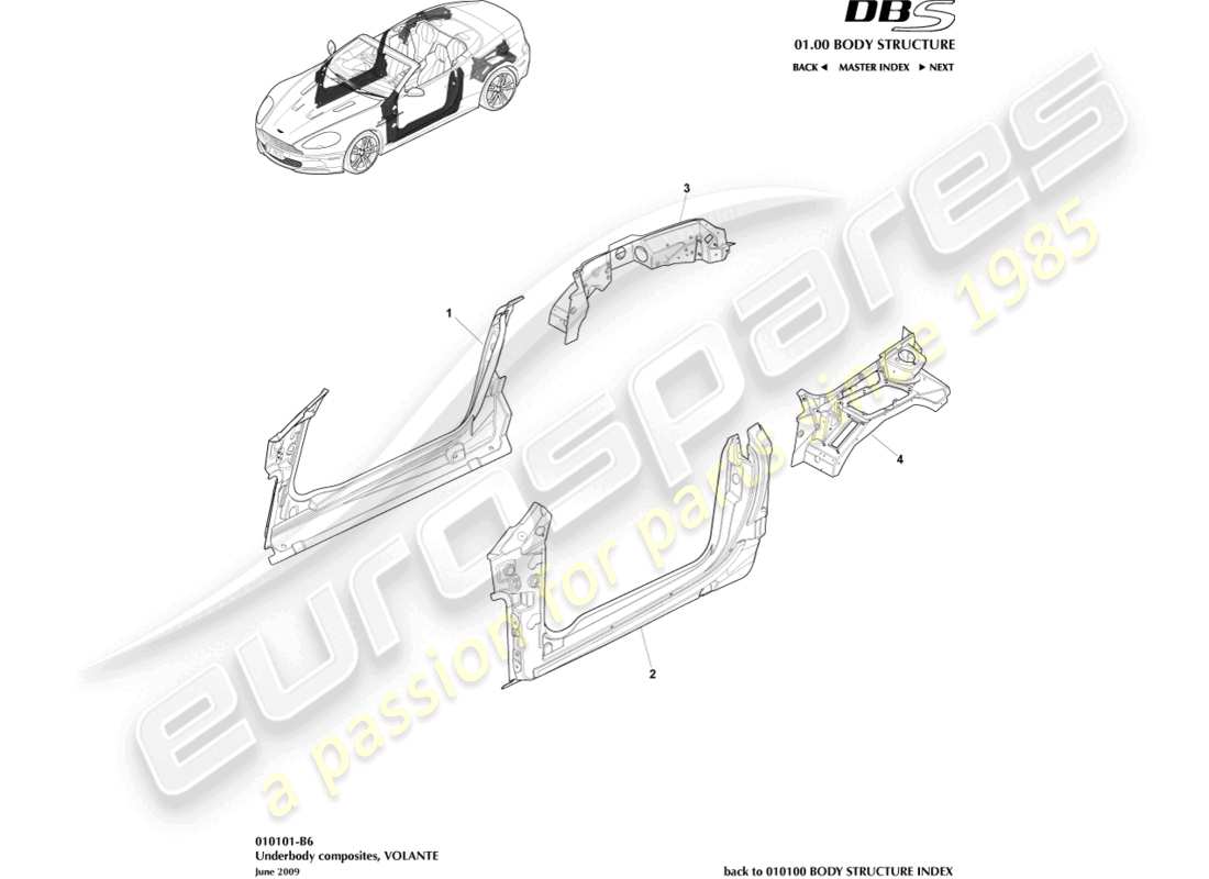aston martin dbs (2010) composites de soubassement, volante schéma des pièces