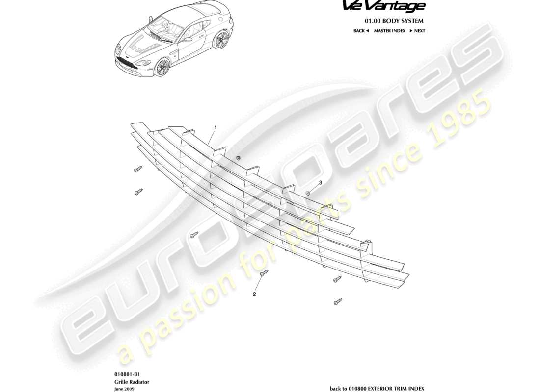 aston martin v12 vantage (2011) schéma des pièces de la calandre
