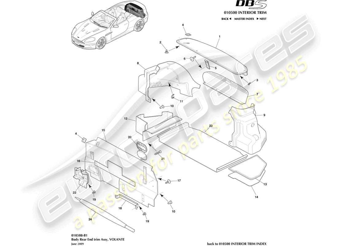 aston martin dbs (2012) garniture d'extrémité arrière, diagramme de pièce volante