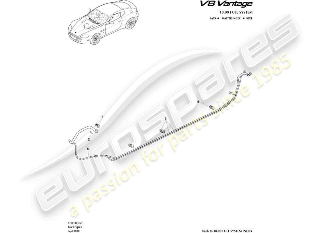 aston martin v8 vantage (2008) schéma des pièces des tuyaux de carburant