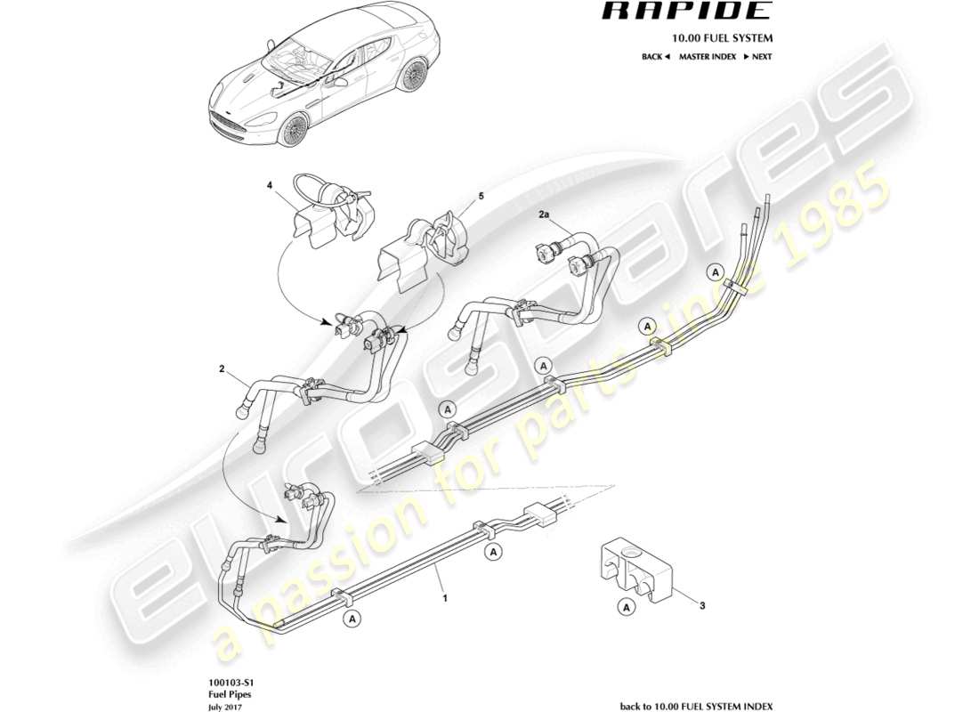 aston martin rapide (2011) schéma des pièces de distribution de carburant
