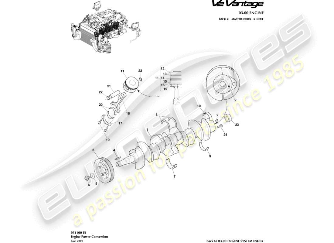 aston martin v12 vantage (2013) diagramme de pièce de conversion de puissance