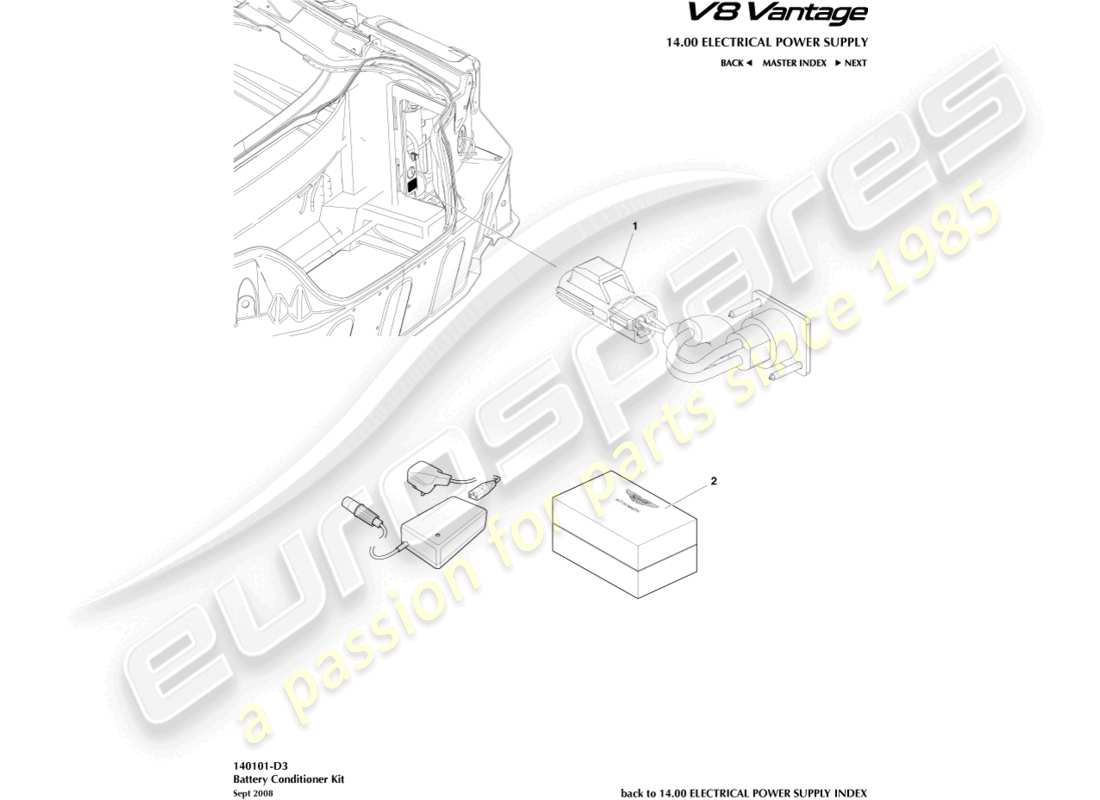 aston martin v8 vantage (2010) schéma des pièces du kit de conditionneur de batterie