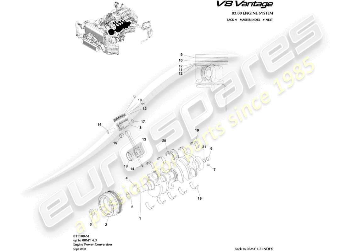 aston martin v8 vantage (2014) diagramme de pièce de conversion de puissance