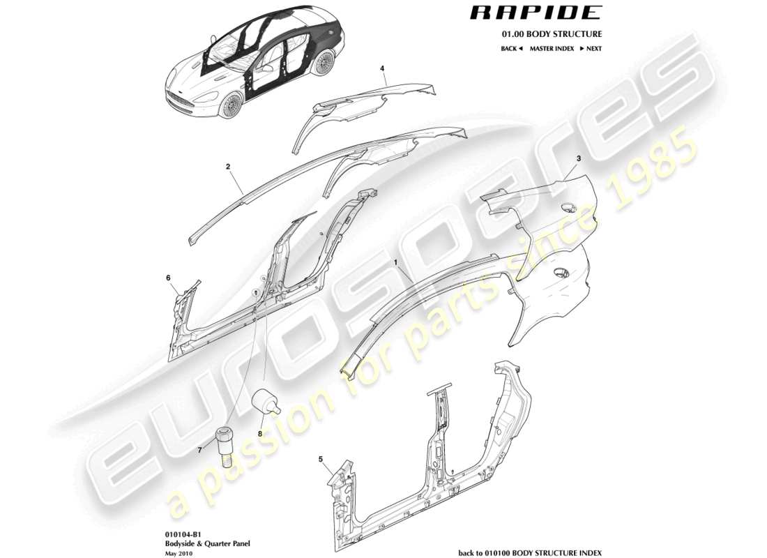 aston martin rapide (2012) diagramme des parties latérales du corps