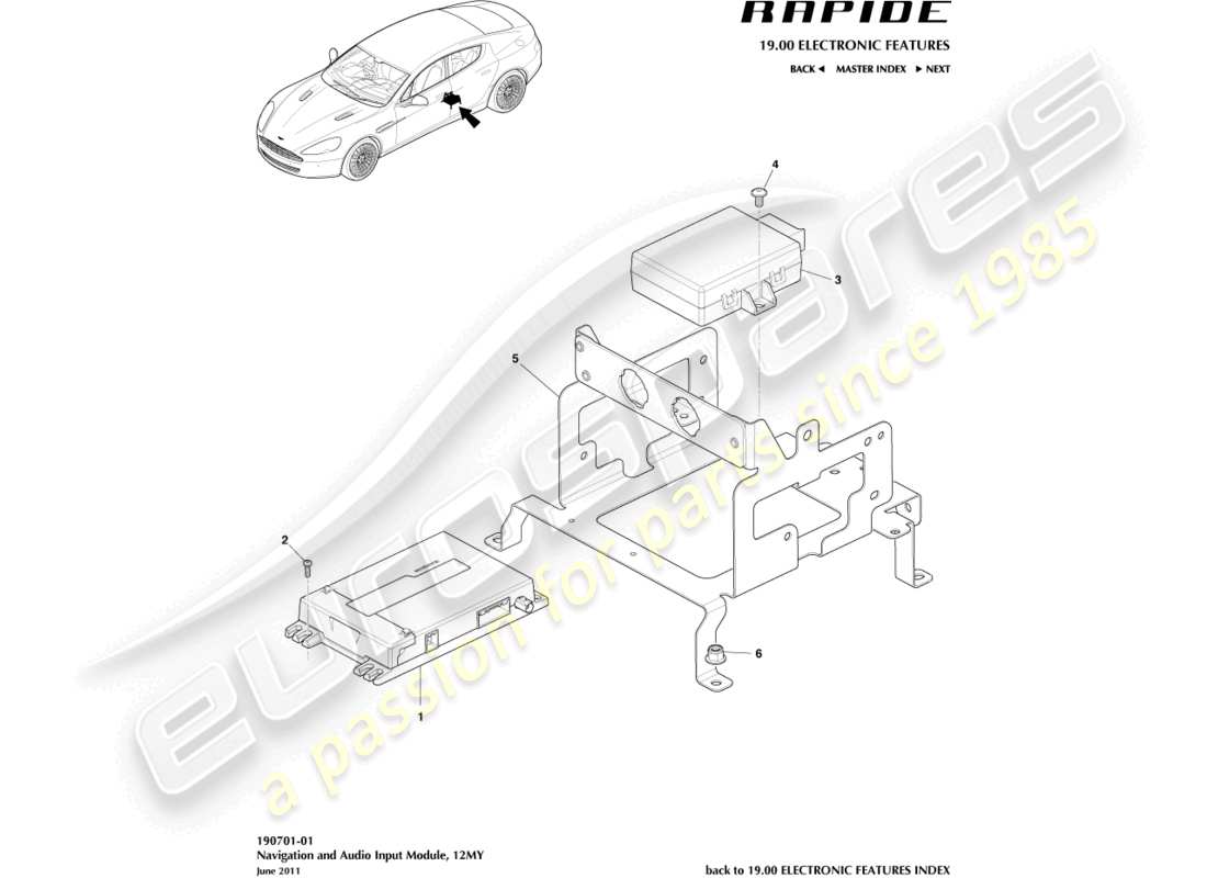 aston martin rapide (2011) module de navigation, 12my sur le diagramme de pièce