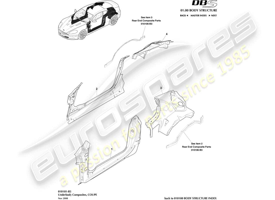 aston martin dbs (2007) composites de soubassement, coupé schéma des pièces