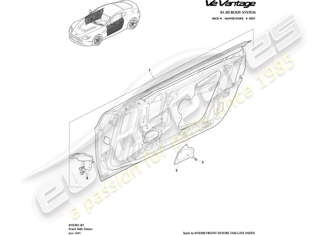 aston martin v12 vantage (2013) schéma des pièces des portes latérales avant