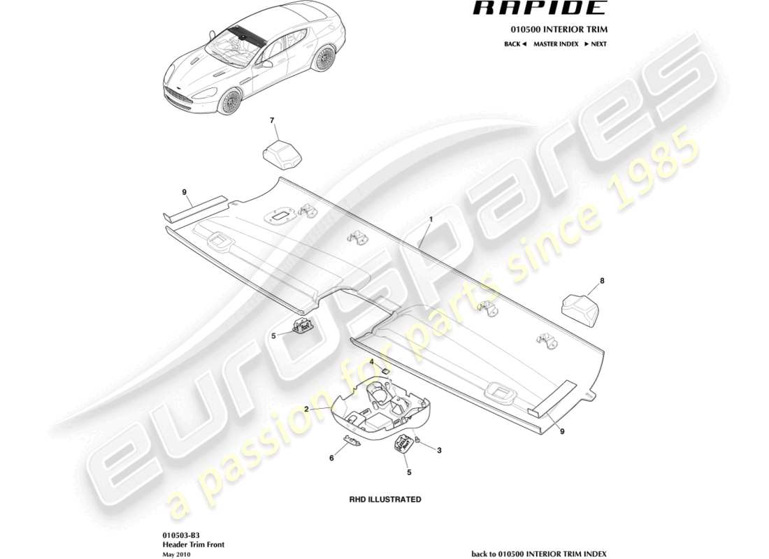 aston martin rapide (2016) diagramme de pièce de garniture de linteau avant