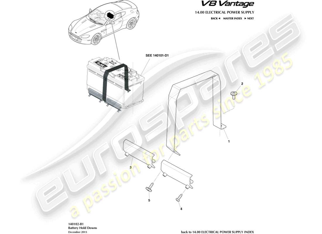 aston martin v8 vantage (2010) schéma des pièces des supports de batterie