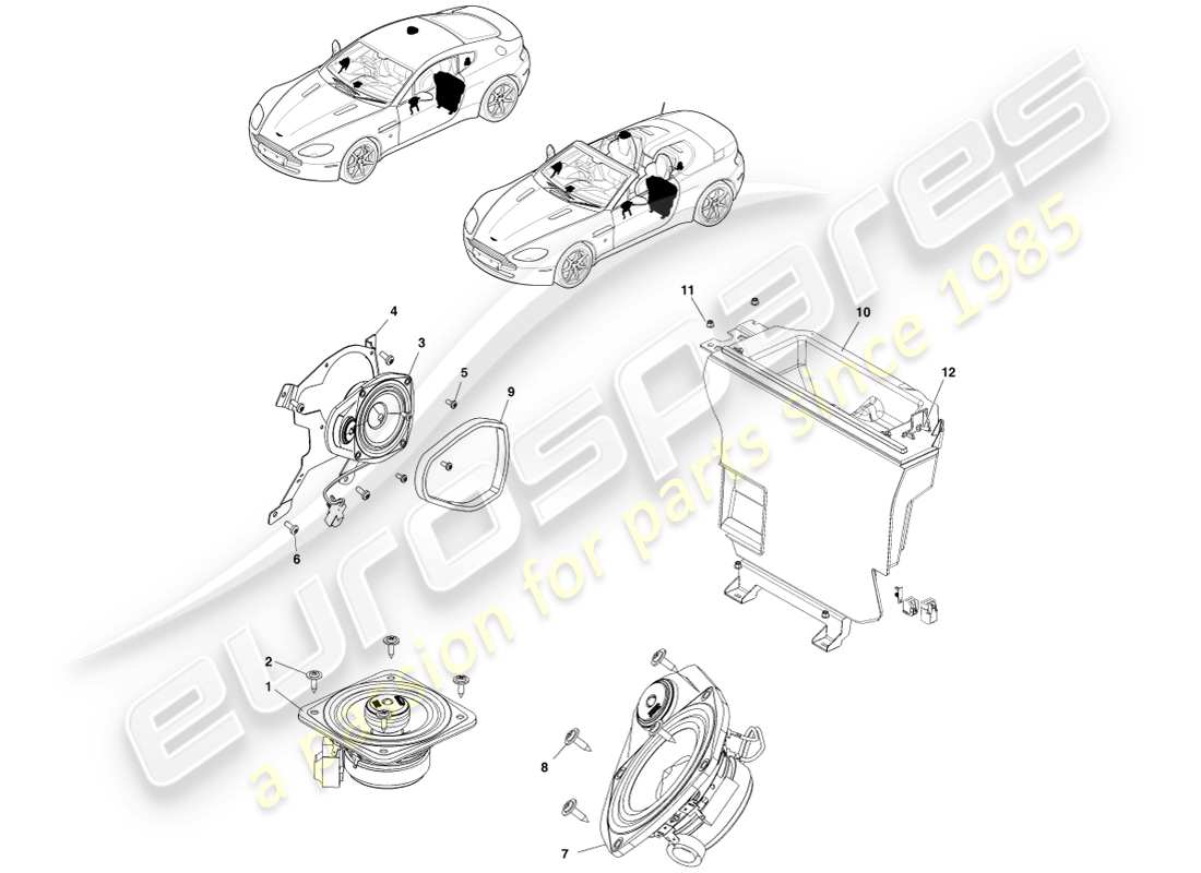 aston martin v8 vantage (2007) haut-parleur, diagramme de la pièce de base