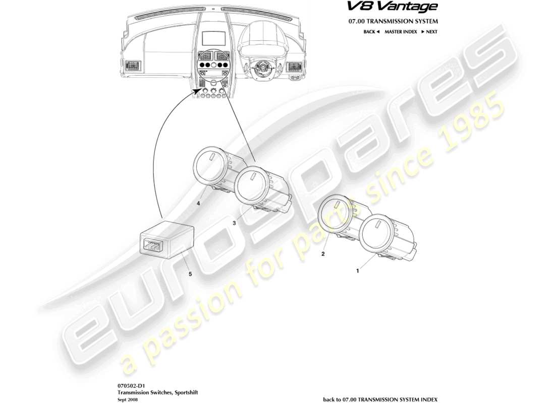 un schéma de pièces du catalogue de pièces aston martin v8 vantage (2010)